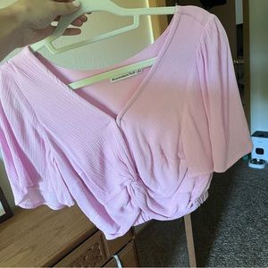 ABERCROMBIE PINK FLUTTER SLEEVE CROP TOP